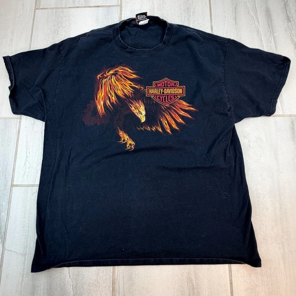 Harley Davidson Savannah Georgia Flaming Eagle Graphic T-Shirt Mens XL Black